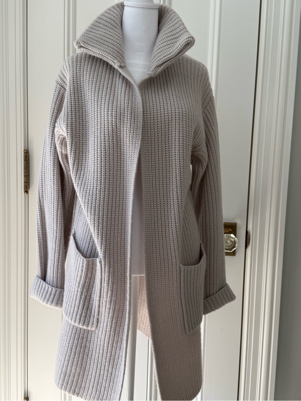NakedCashmere Ribbed Open-Front Cardigan in Light Gray